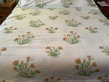 ZARA HOME ITALY REVERSIBLE DUVET COVER 90” W  86” L ORANGE GREEN FLORAL ON WHITE