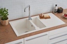 Evier de Cuisine Évier Encastré Granit Mineralite 100 x 50 Blanc respekta Alineo