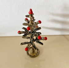Vintage Miniature Christmas Tree Figure - Signed HICCHI - Red Enamel Accents