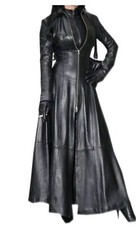 Robe longue en cuir véritable pour femme robe noire costume en cuir de maître...