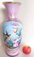Superb large antique porcelain vase from Paris flowers bird rose sevres