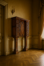 Stipo Monetiere, Piedmont 17th century cabinet with 8 drawers, walnut Italy 17th