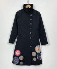 Desigual Pakaian Jadi Wanita Button-Through Coat Jacket Womens Size 36 Black Top