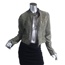 Wow Couture Women’s Small Gold Sparkle Blouson Jacket Moto Style Zip Up