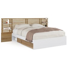 Lit double SAVANA avec tête de lit, chevets, rangements et sommier 140 x 190 cm 