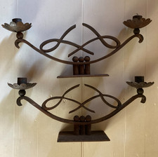 Paire bougeoirs fer forgé Art