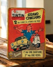 plaque métal vintage Tintin Dauphine Vespa