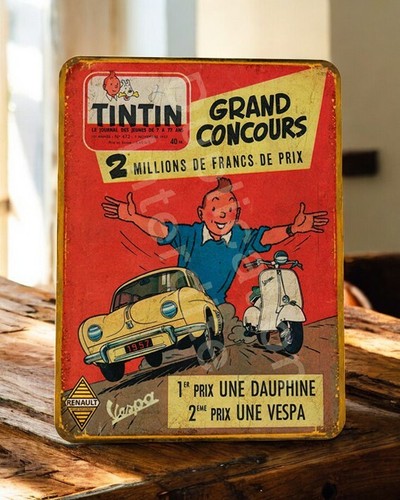 Plaque métal vintage - métal, tintin