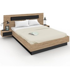 Lit double SANTA avec tête de lit + tables de chevet intégrées et sommier 160 x 