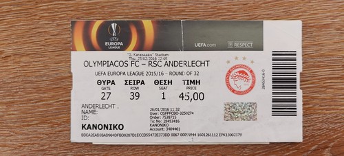Ticket 2016 olympiakos rsc - ticket, vs.