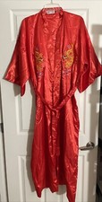 Women's Lian Lin Red Dragons Oriental Kimono Vintage Satin Robe - Size XXL