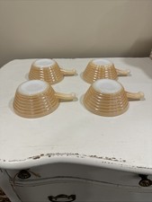 Vintage Fire King Peach Luster Beehive Ovenware Soup Bowl With Handle Set of 4