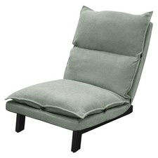 Chaise de sol gris-vert housse en lin fauteuil relax dossier réglable 90° à 180°