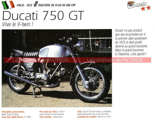 Ducati 750 1972 fiche moto - gt,