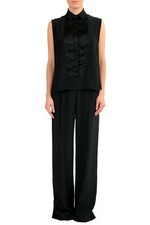 Maison Margiela 1 Women's Black Silk Sleeveless Straight Leg Jumpsuit 