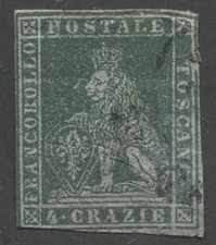 Stamp Scott 14 Sassone 11 4 Crazie Tuscany Marzocco Green 1857 Used Spacefiller