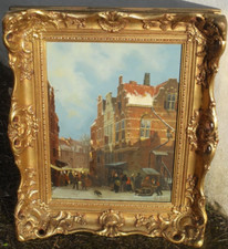 Peter J. van Berkel - Original Oil Painting - Dutch Street Scene in Winter.