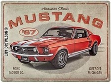 Plaque émaillée en métal, bombée et relief Ford Mustang 40 x 30
