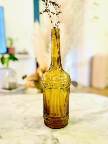Bouteille jaune ancienne laine - ancienne,