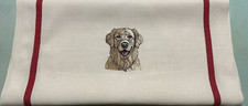 Huge Antique Mėtis Tea Towel, Golden Retriever Dog Embroidery, Gift