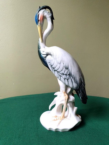 Héron porcelaine signé - en,