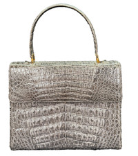 VTG Rare Delvaux Grey Croc Leather Top Handle Purse Shoulder Bag Handbag Satchel