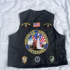 Harley Davidson Black Leather Motorcycle Vest Patches Pins Biker Size 4XL Vet