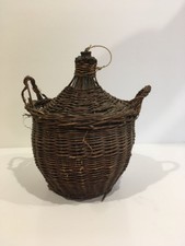 Bouteille flacon Bonbonne ancienne Genre Dame Jeanne Verre & osier rotin  jan8b