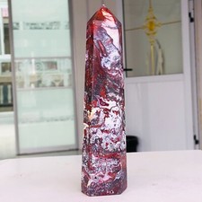 395g Natural Pink Mexican Crazy Lace Agate Quartz Crystal Obelisk Healing G546