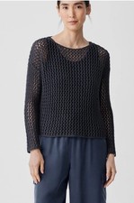 Eileen Fisher Peruvian Cotton Cord Bateau Neck Top Large NWOT Ocean