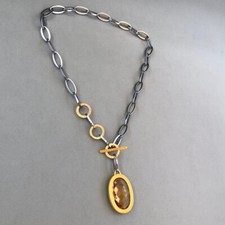 REBECCA  Tropezienne Jeune Stainless Steel Chain Toggle Necklace Citrine Quartz