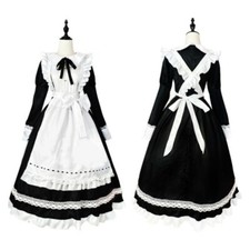 Femme Serveuse Costume Uniforme de Ménage Servante Robe Longue Cosplay Taille
