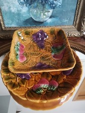 Plat Et Saladier Carré 😍Barbotine Fruits Sarreguemines