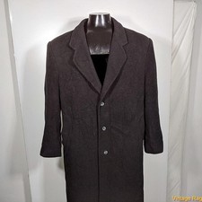 Galleria Pour Homme Long Wool CASHMERE Coat Overcoat Mens Size L 44 Black