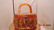 Vtg. Anton Pieck Decoupage Wooden Purse Handle/Metal Hardware 6"H x 9.5"W x6.5"D