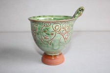 Modernist Glazed Stoneware Ceramic Mug, Signed to Identify, Woman, H 9cm