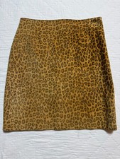 Cache Womens A-Line Mini Skirt Black Brown Leopard Print Cuir Leather Size 6