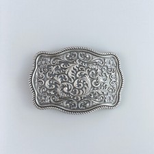 Vintage Silver Plated Southwest Flower Pattern Belt Buckle Boucle de Ceinture