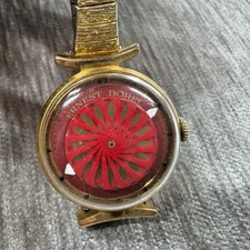 Vintage Ernest Borel Kaleidoscope Watch Skeleton Dial 17 Jewel Swiss Red WORKS
