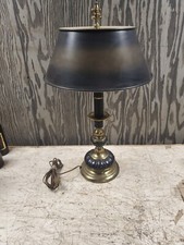 Charles X Austrian Style MCM Table Lamp Cast Black Brass And Steel Column Fluer 