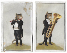 2 anciens CHROMOS publicitaires  chocolat de l'Univers chats humanisés musiciens