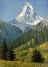 CERVIN en SUISSE,  original 30 x 40  peinture à l'huile impressionnism zermatt