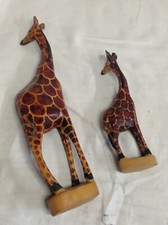 Lot of 2 Carved Wooden Giraffes - 32 and 19cm - African Crafts - Ethnic Decor