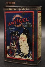 Ancien Bidon Italien Boite Huile Antigel Pingouin Auto Motor Oil Tin No Shell 2°