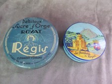 TWO ANTIQUE BOXES: ROYAT BARLEY SWEETS AND SUGARS.