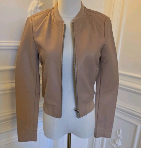 Maje veste cuir beige zippée - cuir,