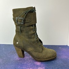 Neosens Women’s Green Heeled Leather Ankle Boots Made in Spain Size 39 Lace Up