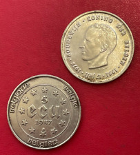 Belgique. Lot de 2 monnaies argent 250 frs Baudouin Ier et 5 Ecu C. Quint