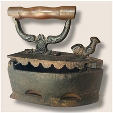 antique cast iron charcoal iron wooden handle