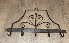 ANTIQUE WROUGHT IRON WALL PATER - DECORATIVE STAND WITH POINTED HOOKS
